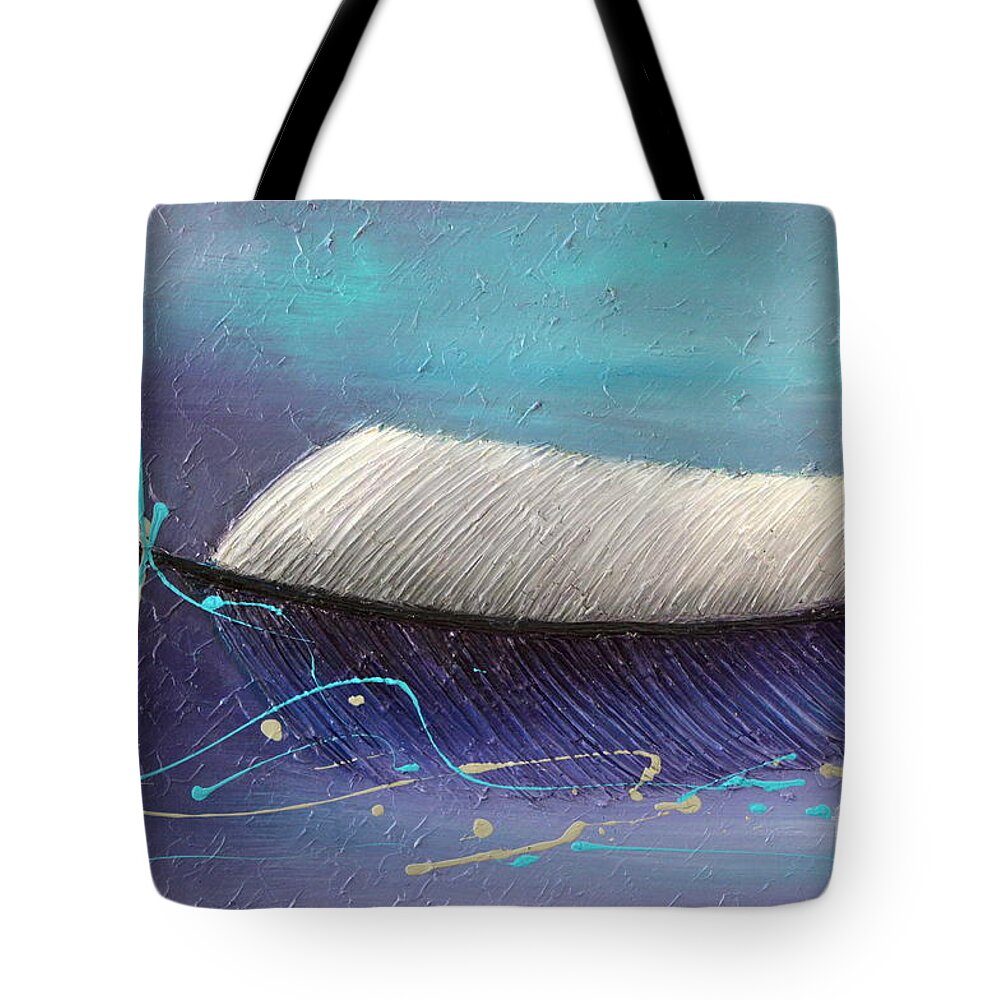 Gray And Blue Art Tote Bag featuring the painting Fly Away by Preethi Mathialagan