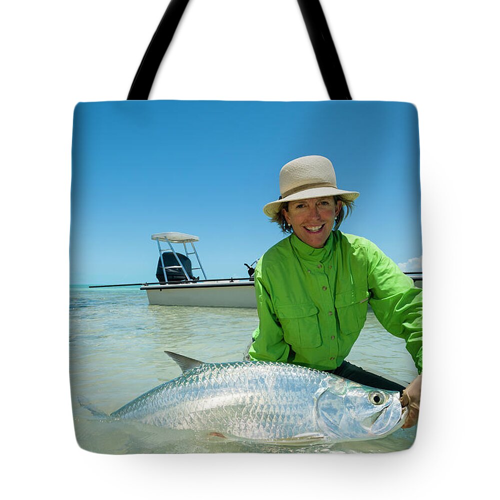 Fly Fishing For Tarpon In The Bahamas Tote Bag by Mark Lance