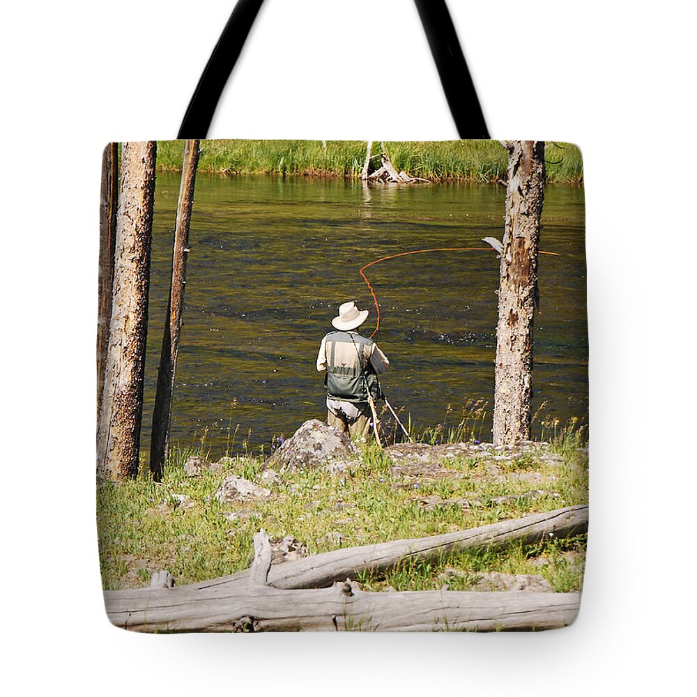 Water Tote Bag featuring the photograph Fly Fishing by Mary Carol Story