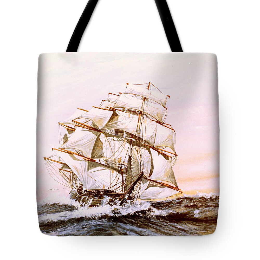 Flying Cloud Tote Bag featuring the painting Flying Cloud in full sail by Mackenzie Moulton