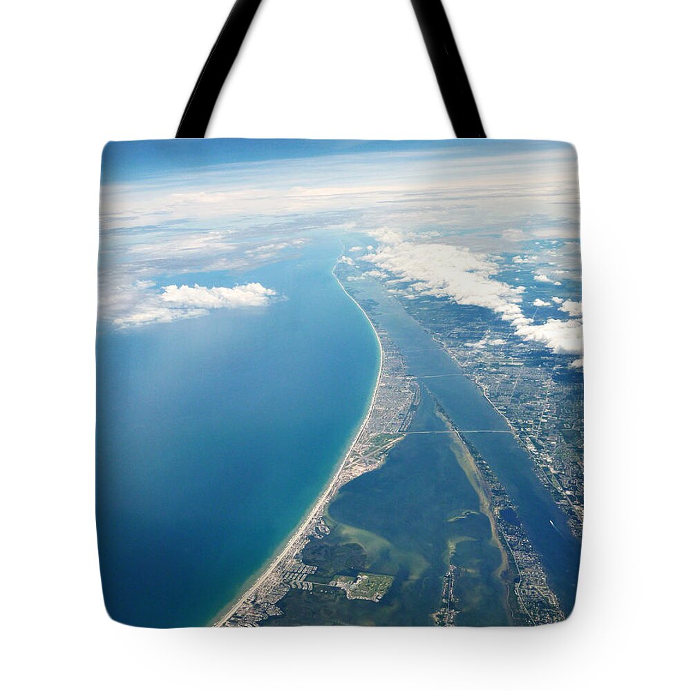 Aerial Tote Bag featuring the photograph Flying Over Cocoa Beach Florida by Randi Kuhne