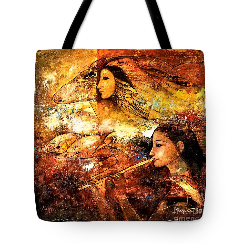 Oil Painting Tote Bag featuring the painting Flying by Shijun Munns