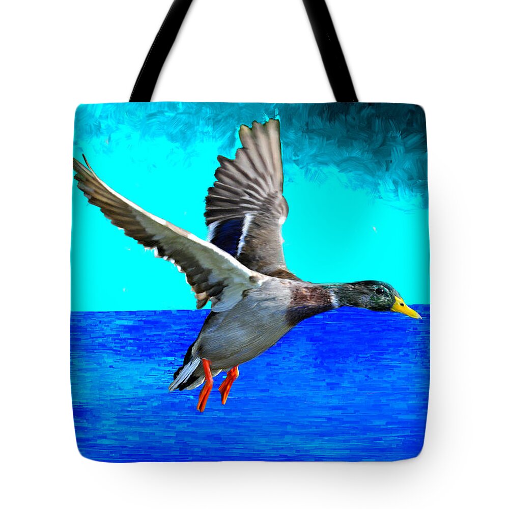 Duck Tote Bag featuring the painting Flying South for the Winter by Bruce Nutting