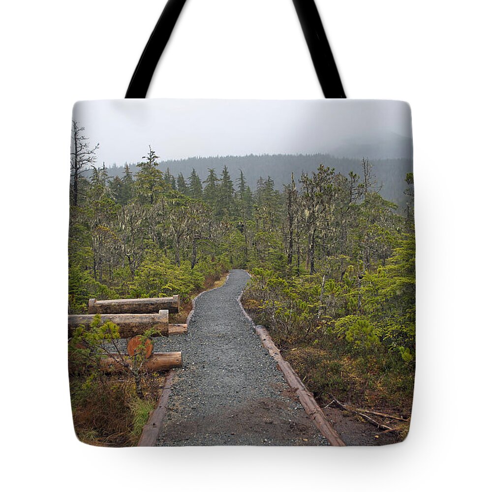 Rainforest Tote Bag featuring the photograph Fog on the Trail by Cathy Mahnke