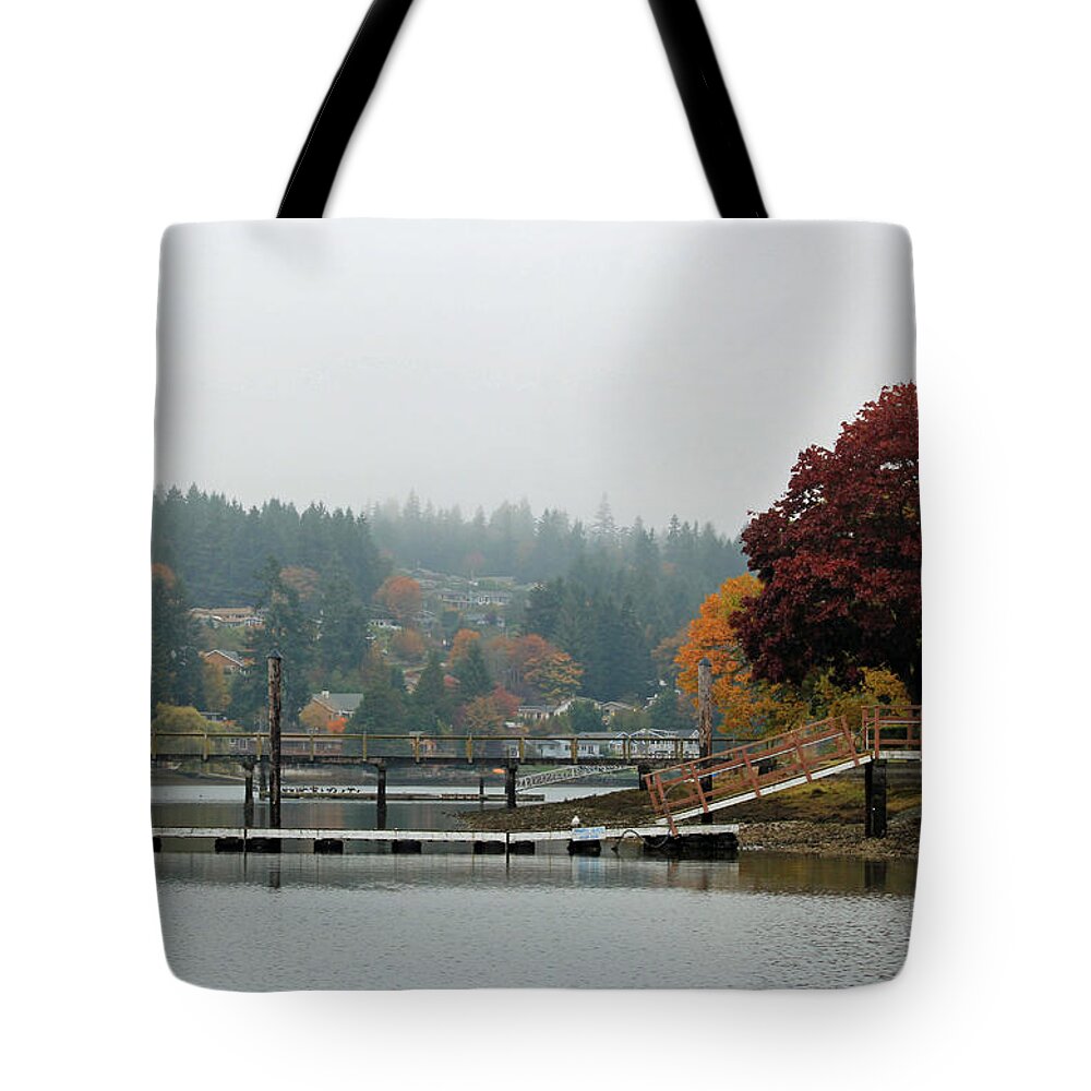 Gig Harbor Tote Bag featuring the photograph Foggy Day in October by E Faithe Lester