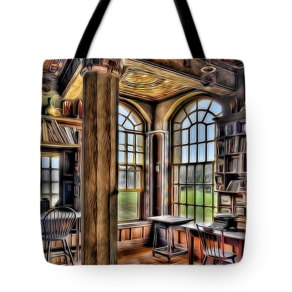 Byzantine Tote Bag featuring the photograph Fonthill Castle Office by Susan Candelario