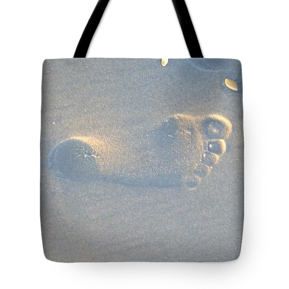 Foot Print In The Sand Photography Tote Bag featuring the photograph Foot Print In The Sand by Jocelyn Stephenson