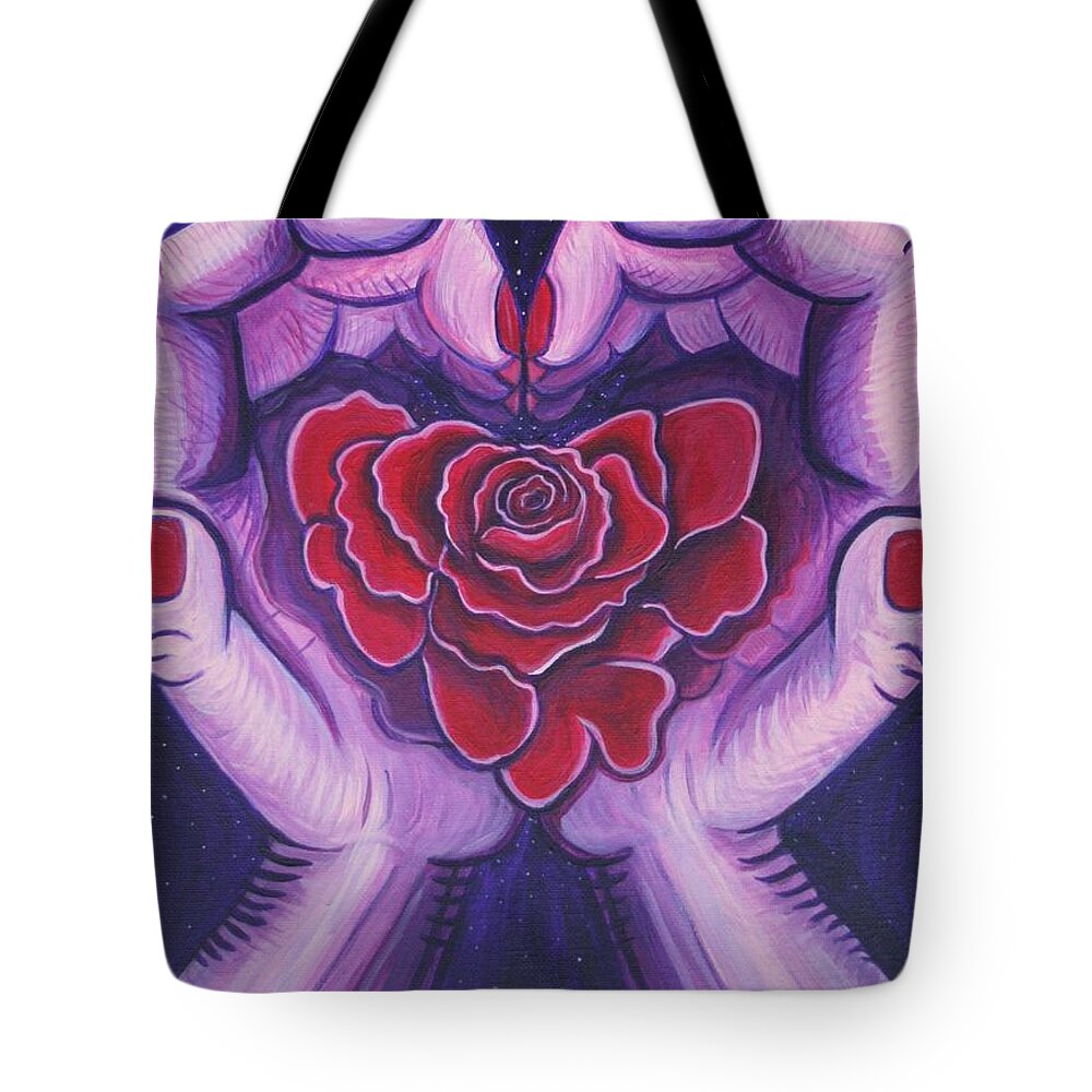 Hands Tote Bag featuring the painting For you my Valentine.  by Kate Fortin
