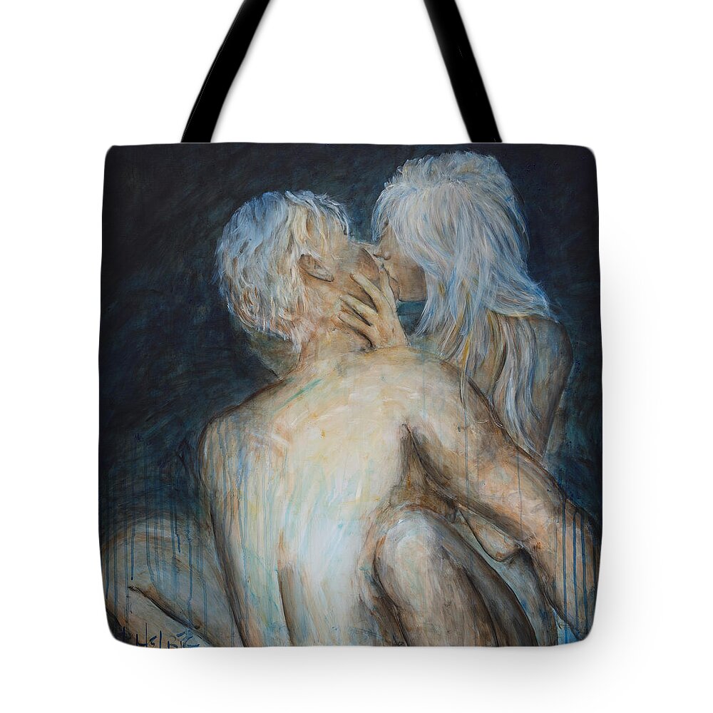 Erotica Tote Bag featuring the painting Forbidden Love - Erotica by Nik Helbig