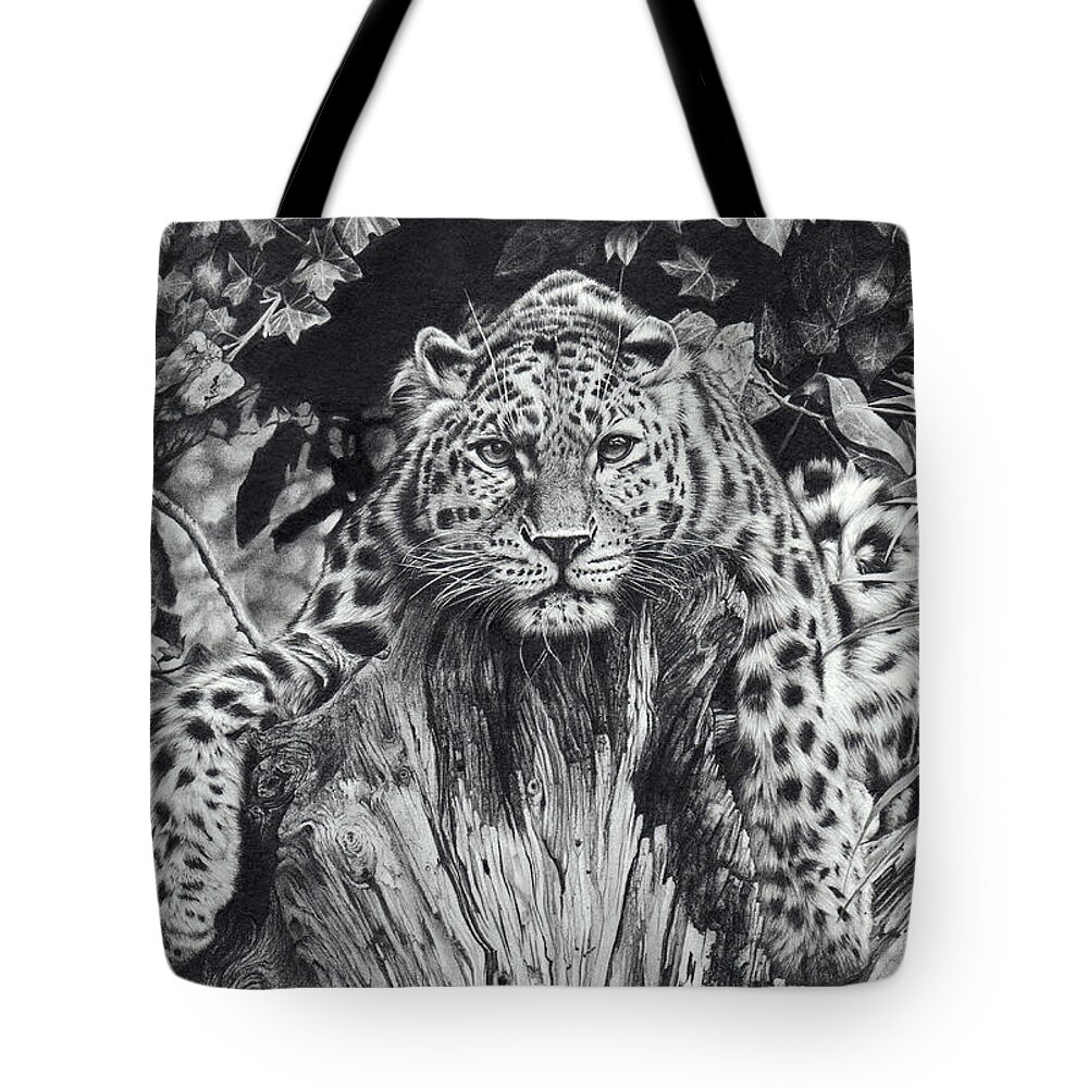 Leopard Tote Bag featuring the drawing Force Of Nature by Peter Williams