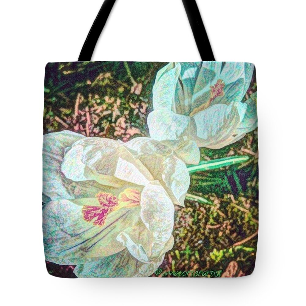 Crocuses Tote Bag featuring the photograph Forces Of Nature, A Digital Painting By by Anna Porter