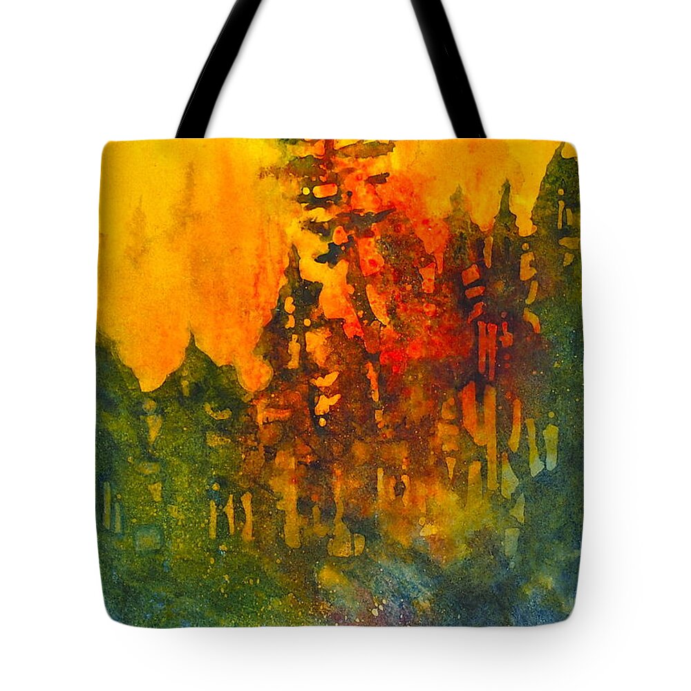 Wildland Tote Bag featuring the painting Forest Glow #5 by Tonja Opperman