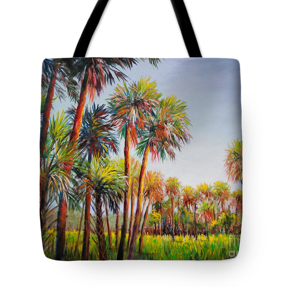 Forest Of Palm Trees Tote Bag featuring the painting Forest of Palms by Lou Ann Bagnall