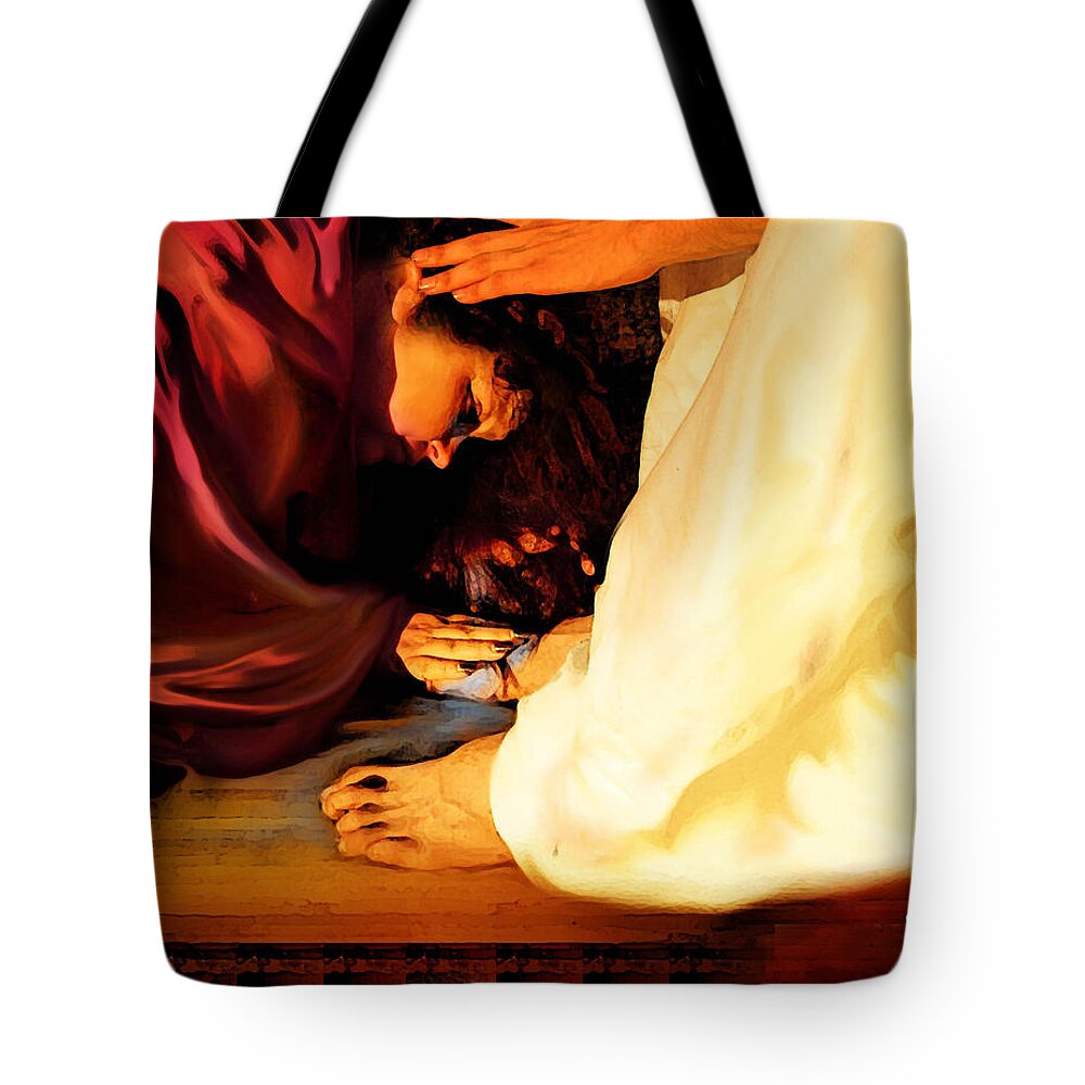 Forgiven Tote Bag featuring the mixed media Forgiven by Jennifer Page