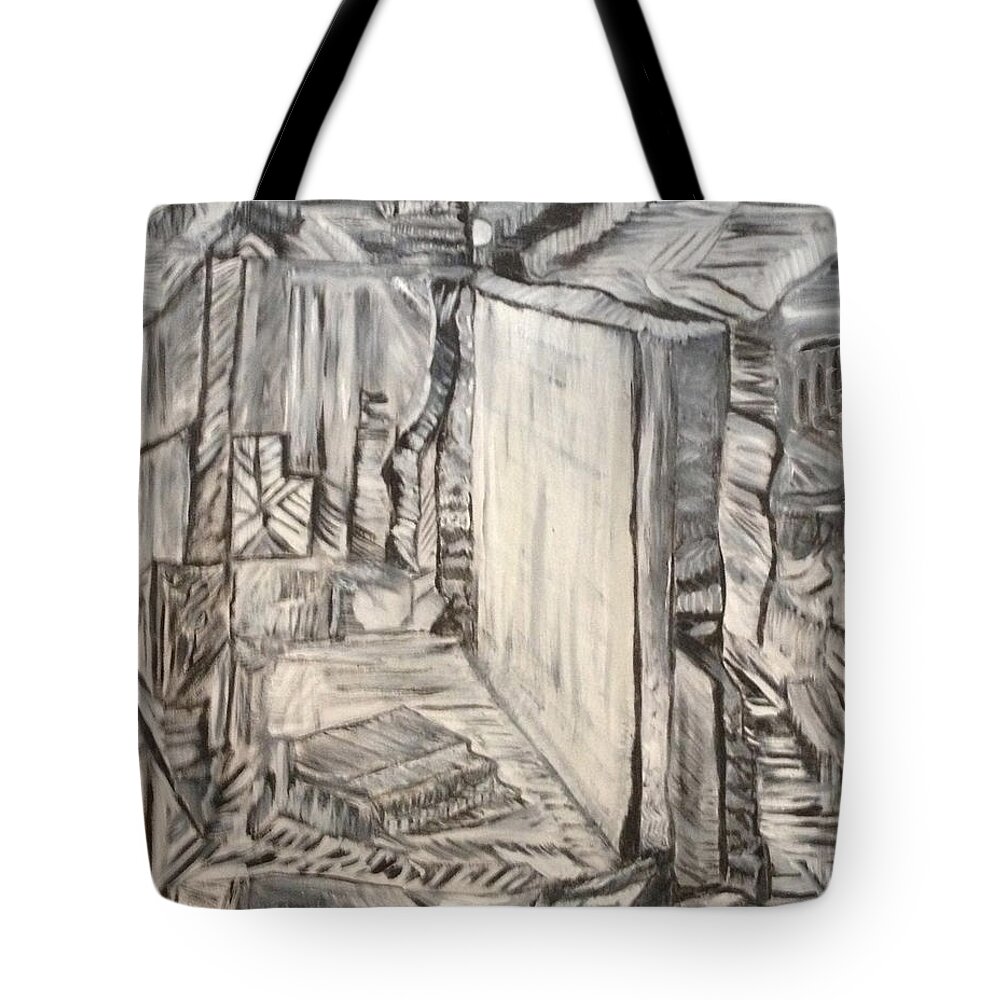 Rock Tote Bag featuring the painting Forgotten Halls by Suzanne Surber