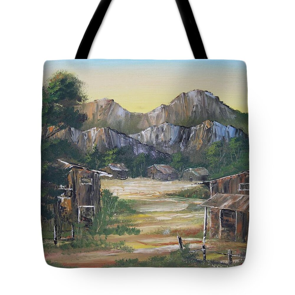 Nipa Hut Tote Bag featuring the painting Forgotten Village by Remegio Onia