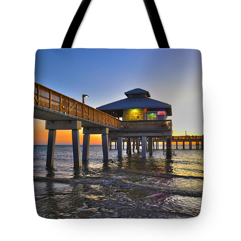 Seas Tote Bag featuring the photograph Fort Myers Beach Pier 3 by Timothy Lowry