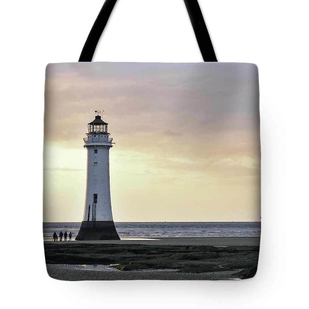 Lighthouse Tote Bag featuring the photograph Fort Perch Lighthouse and ship by Spikey Mouse Photography