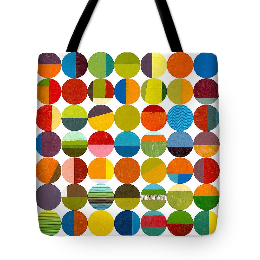 Colorful Tote Bag featuring the painting Forty Nine Circles 2.0 by Michelle Calkins