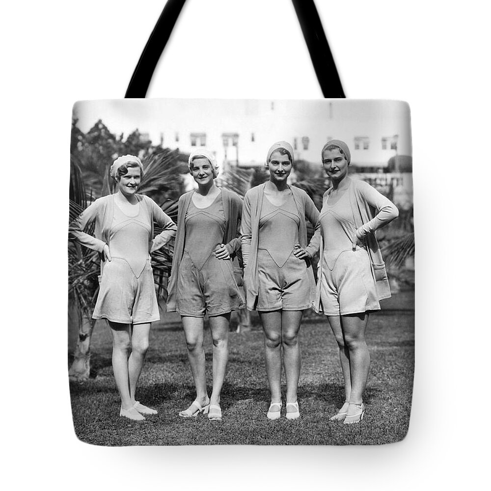1035-679 Tote Bag featuring the photograph Four Bathing Suit Models by Underwood Archives