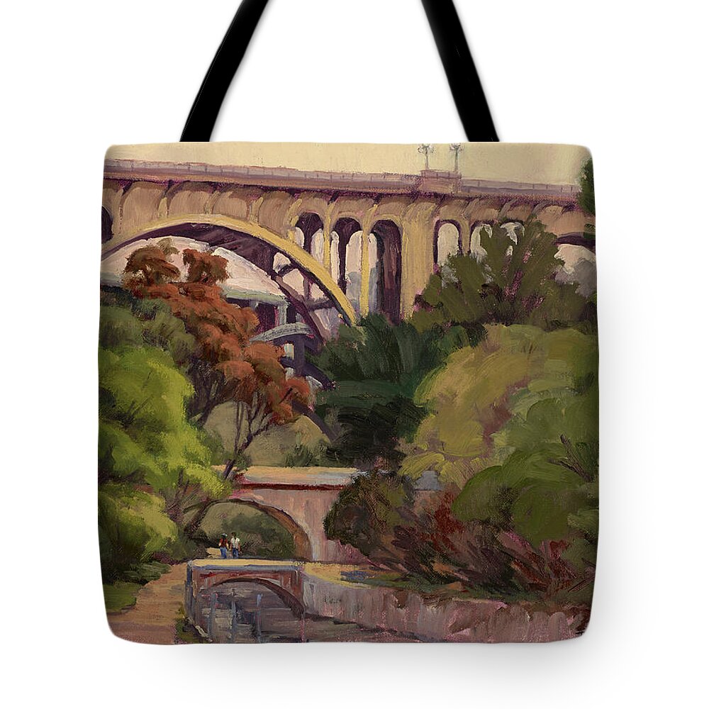 Bridges Tote Bag featuring the painting Four Bridges by Jane Thorpe