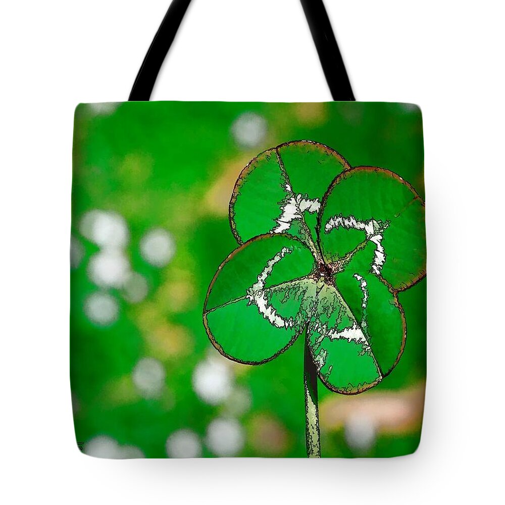 Clover Tote Bag featuring the digital art Four Leaf Clover by Ludwig Keck