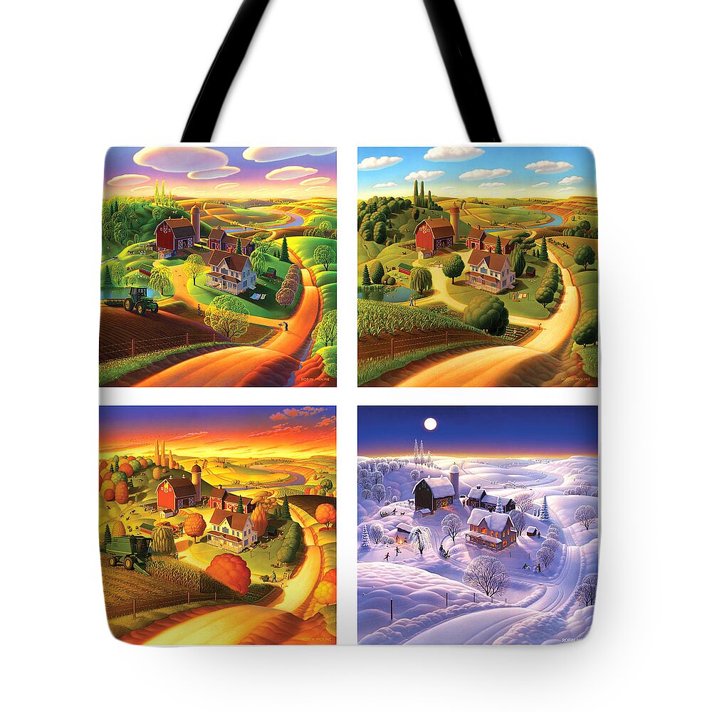 Four Seasons Tote Bag featuring the painting Four Seasons on the Farm Squared by Robin Moline