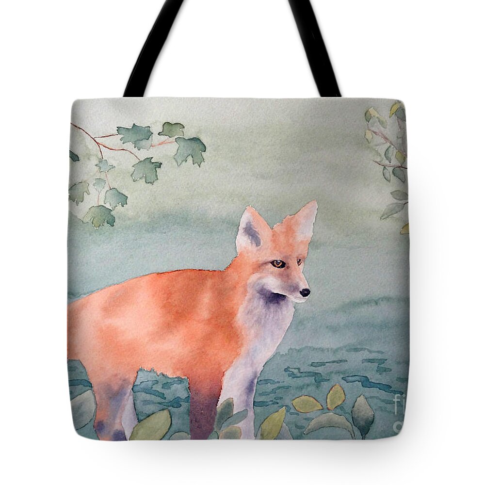 Fox Tote Bag featuring the painting Fox and Birch by Laurel Best