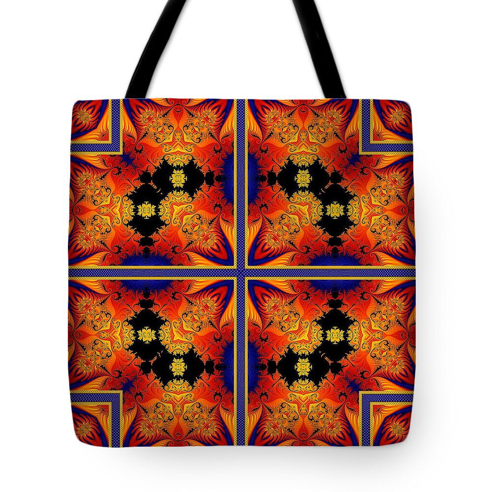 Kaleidoscope Tote Bag featuring the digital art Fractal Flames Quad by Charmaine Zoe