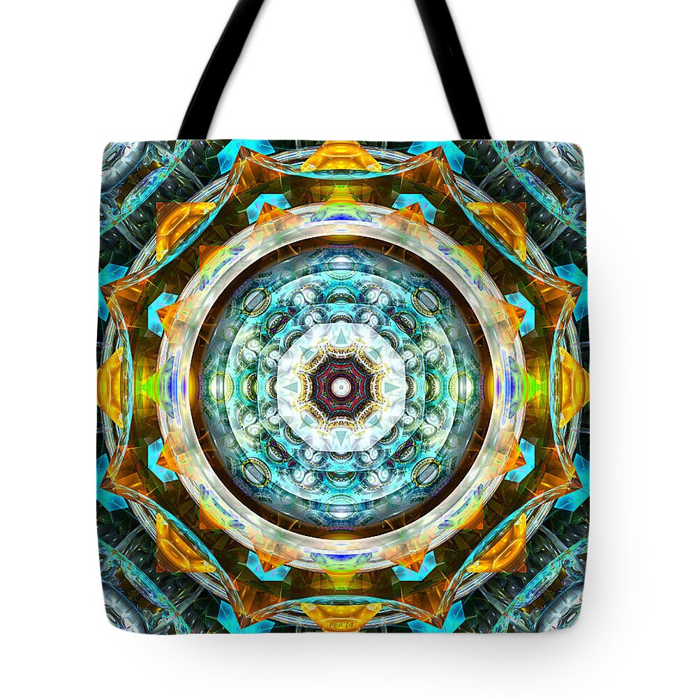 Abstract Tote Bag featuring the digital art Fractal Glass Kaleidoscope by Phil Perkins