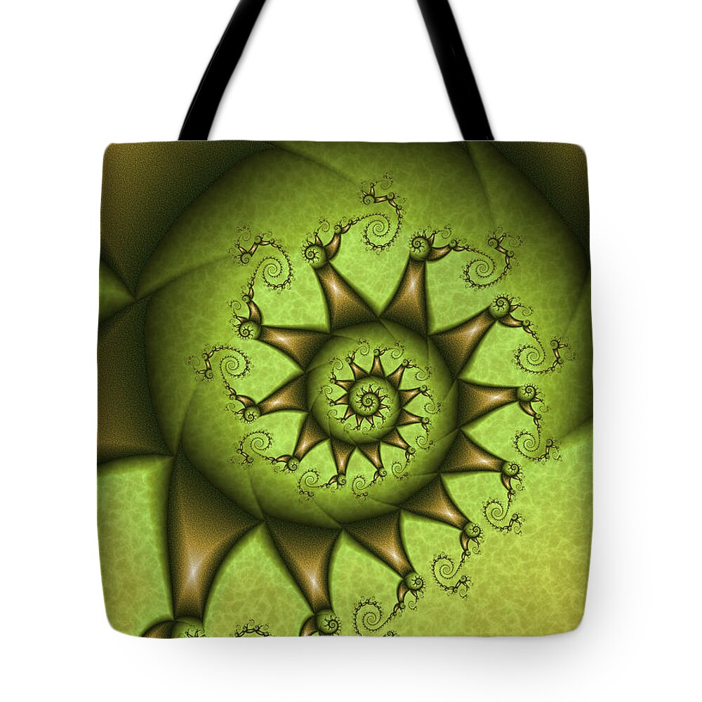 Fractal Tote Bag featuring the digital art Fractal Green Snail Houses by Gabiw Art