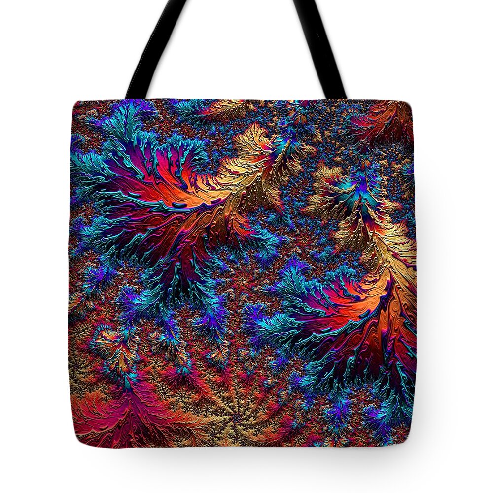 Surreal Tote Bag featuring the digital art Fractal Jewels Series - Beauty on Fire II by Susan Maxwell Schmidt