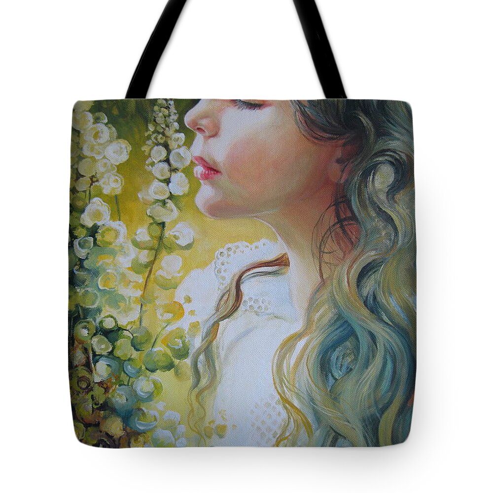 Portrait Tote Bag featuring the painting Fragrances by Elena Oleniuc