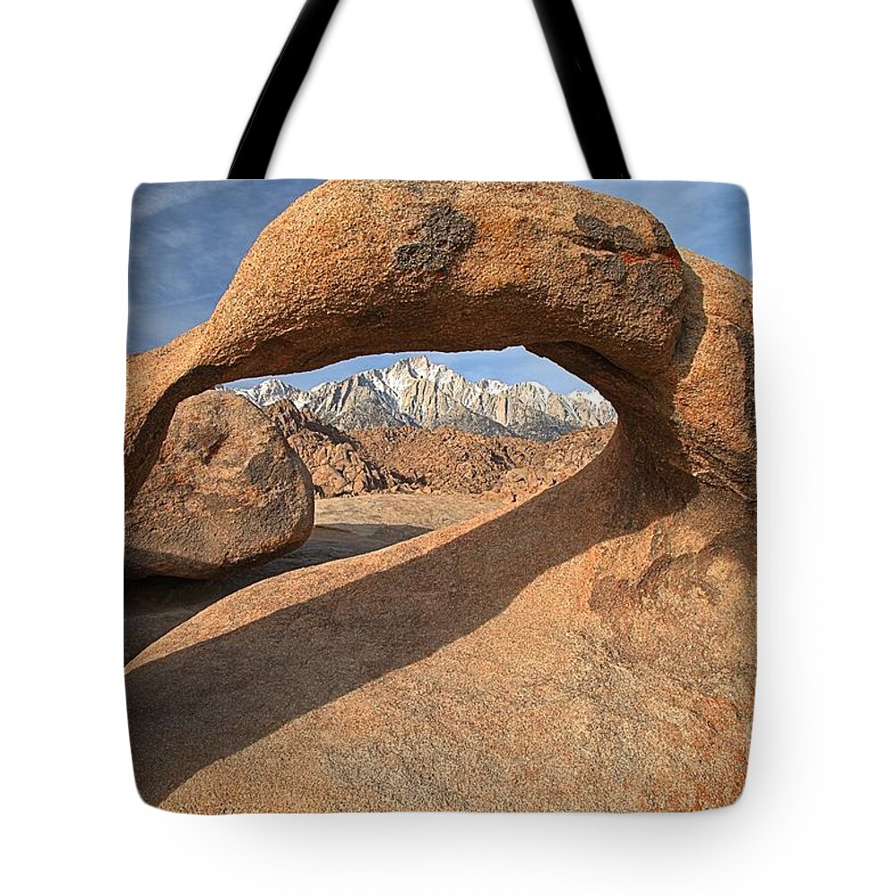 Mobius Arch Tote Bag featuring the photograph Framing The Sierras by Adam Jewell