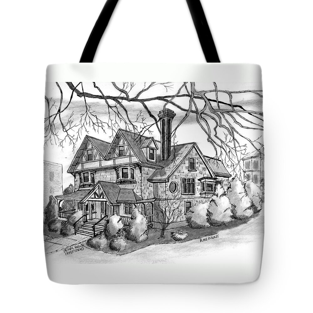 Paul Meinerth Artist Tote Bag featuring the drawing Frank Welch Home by Paul Meinerth