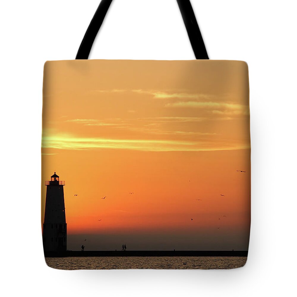 3scape Photos Tote Bag featuring the photograph Frankfort North Breakwater Lighthouse by Adam Romanowicz
