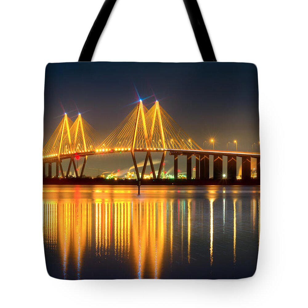Houston Tote Bag featuring the photograph Fred Hartman Bridge at Night by Tim Stanley