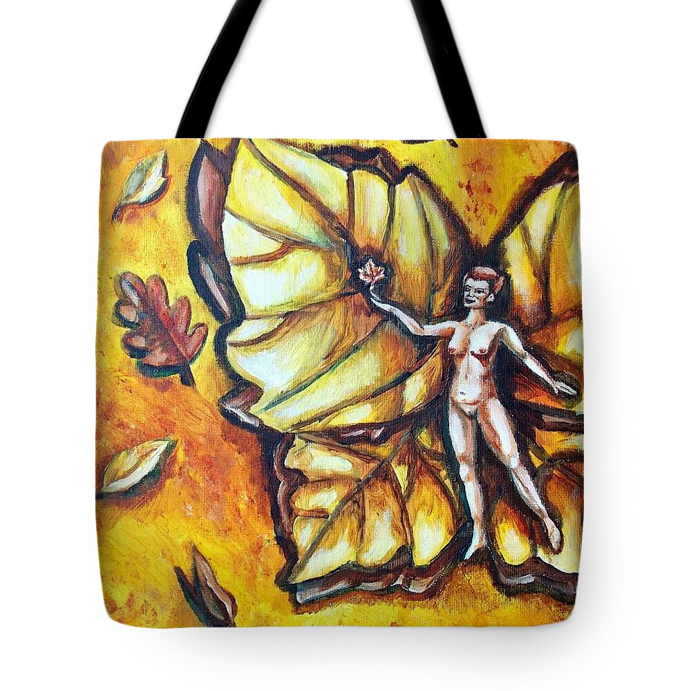 Fairy Tote Bag featuring the painting Free as Autumn Leaves by Shana Rowe Jackson