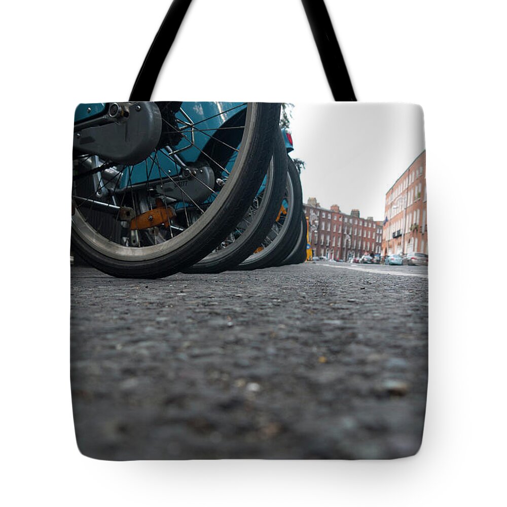 Tranquility Tote Bag featuring the photograph Free Dublin Bikes In A Row In Georgian by Leverstock