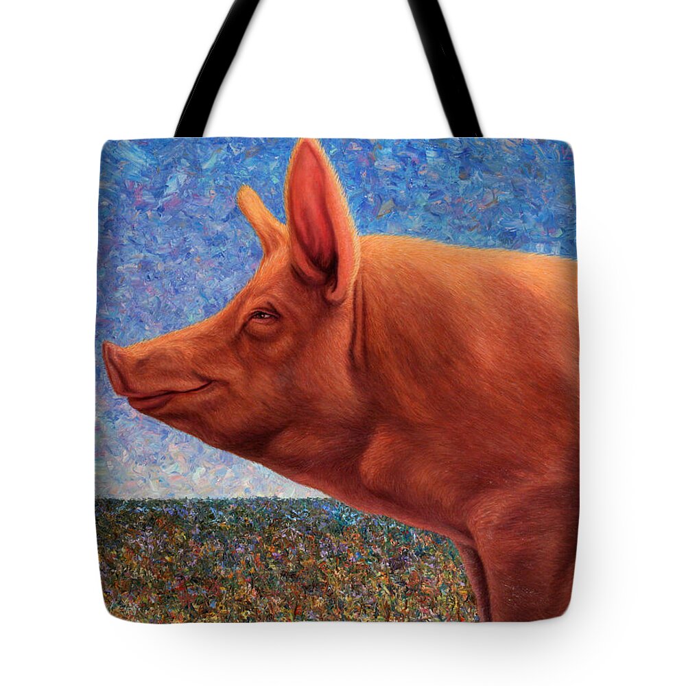 Pig Tote Bag featuring the painting Free Range Pig by James W Johnson