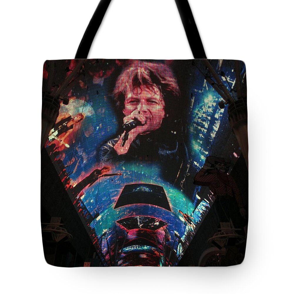 Portrait Tote Bag featuring the photograph Fremont Street Experience by Kay Novy