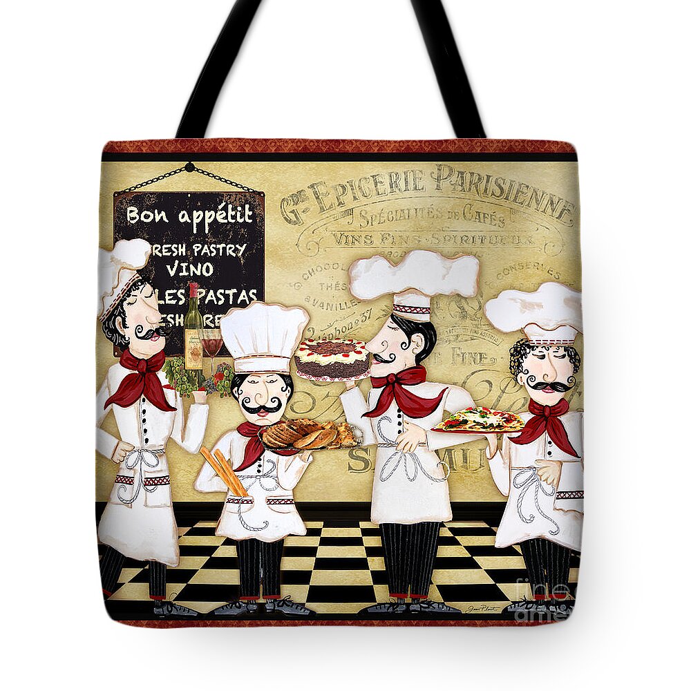 French Tote Bag featuring the painting French Chefs-Bon Appetit by Jean Plout