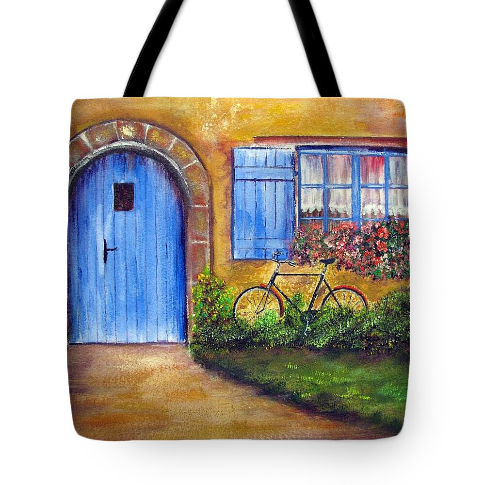 French Tote Bag featuring the painting French Cottage by Loretta Luglio