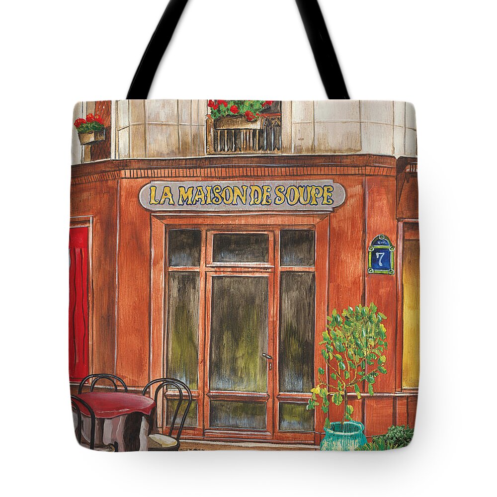 Restaurant Tote Bag featuring the painting French Storefront 1 by Debbie DeWitt
