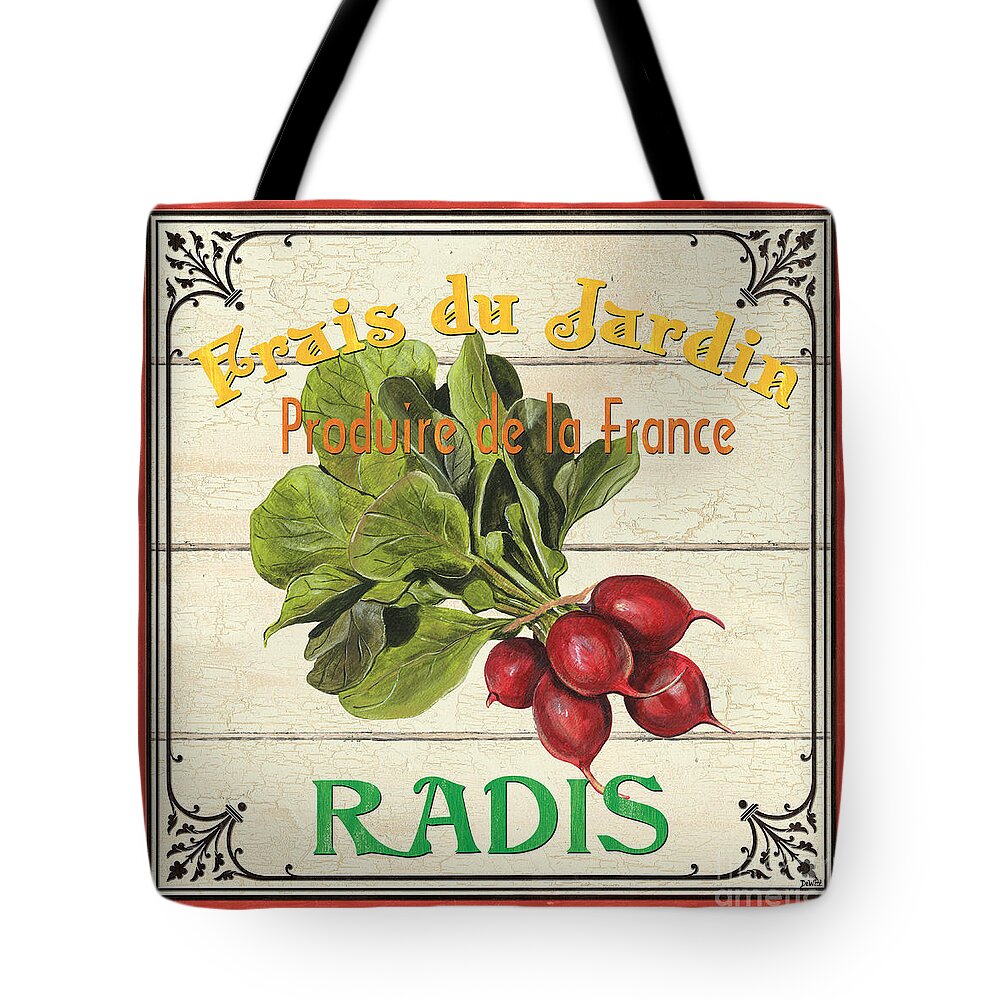 Radishes Tote Bag featuring the painting French Vegetable Sign 1 by Debbie DeWitt