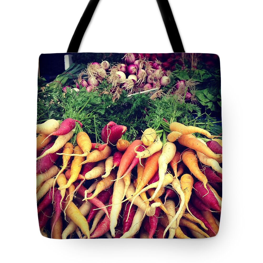 Retail Tote Bag featuring the photograph Fresh And Colourful Vegetables For Sale by Jodie Griggs