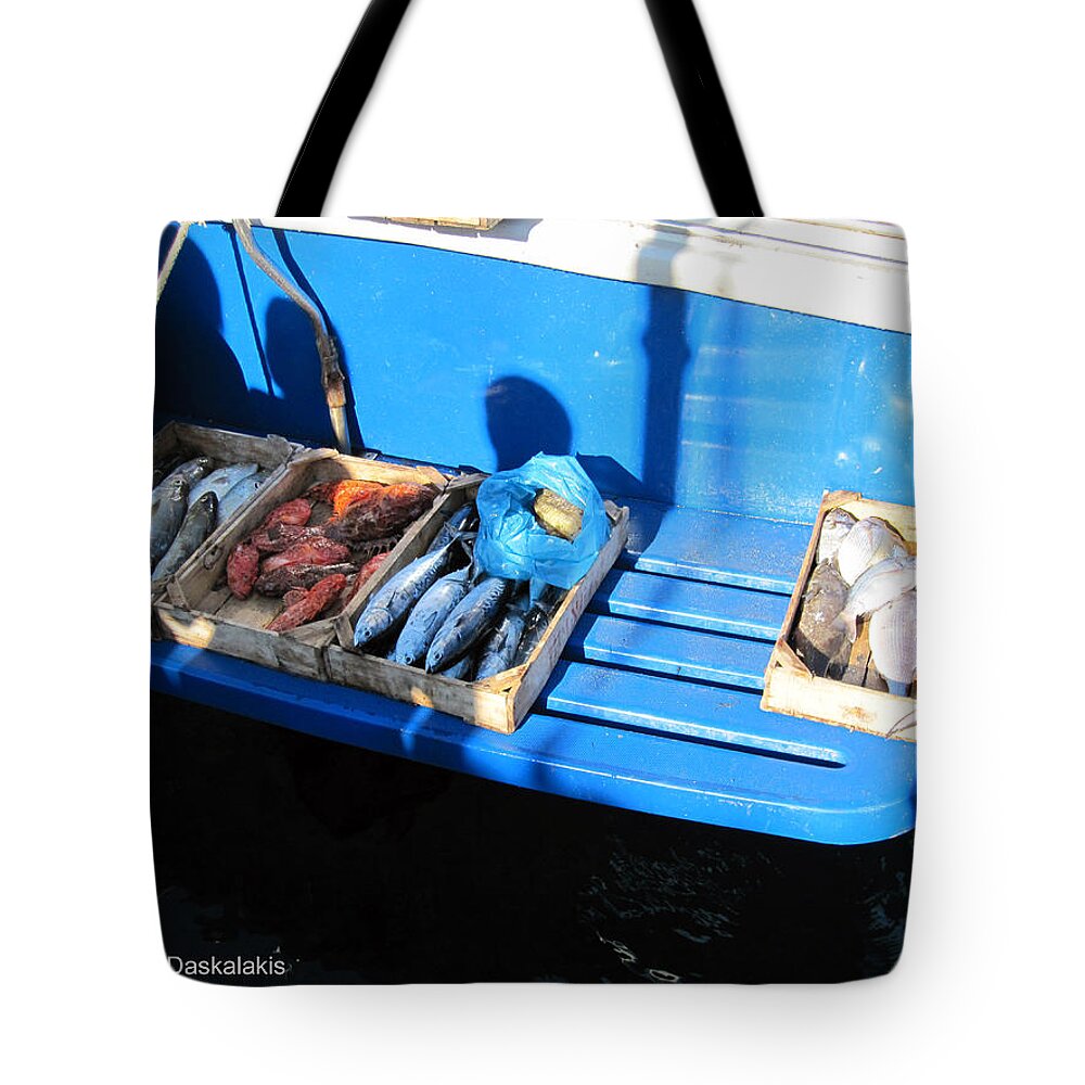 Alexandros Daskalakis Tote Bag featuring the photograph Fresh Fish in Hydra by Alexandros Daskalakis