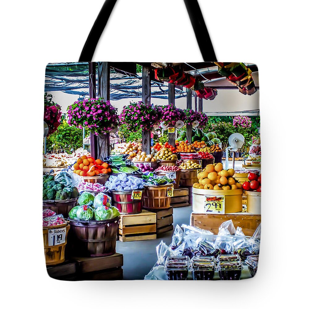 Farmer's Markets Tote Bag featuring the photograph Fresh Market by Karen Wiles