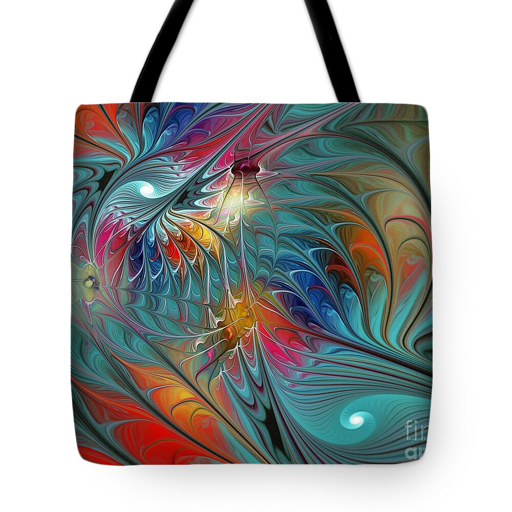 Abstract Tote Bag featuring the digital art Fresh Mints and Cool Blues-Abstract Fractal Art by Karin Kuhlmann