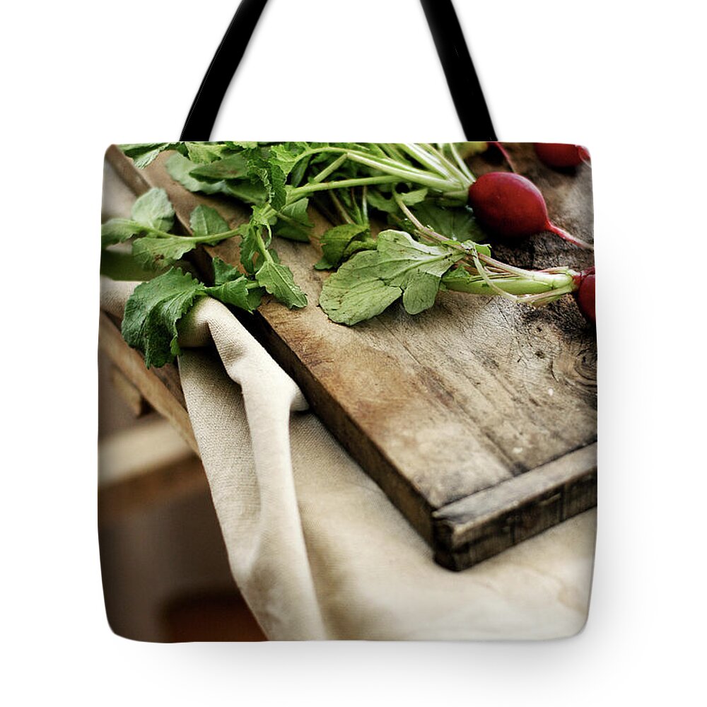 Cutting Board Tote Bag featuring the photograph Fresh Radishes by 200